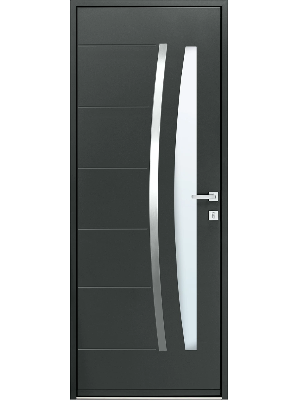 porte d'entrée acier Adélis Inox avec insert aluminium et motifs emboutis design