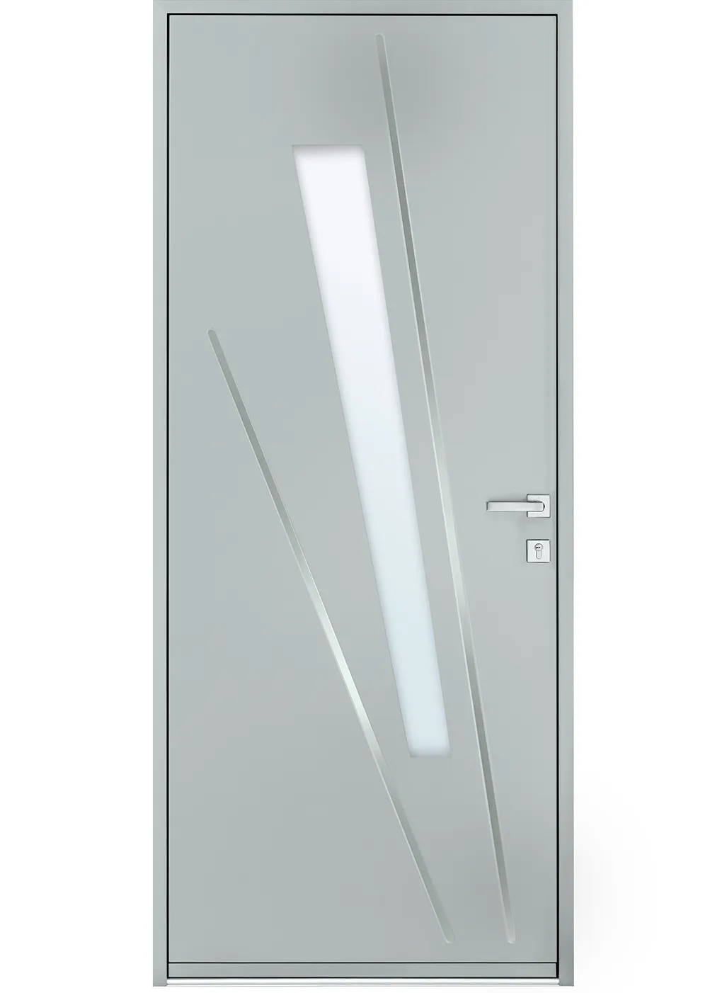 porte d'entrée acier Evanéa avec inserts aluminium et vitrage décoratif
