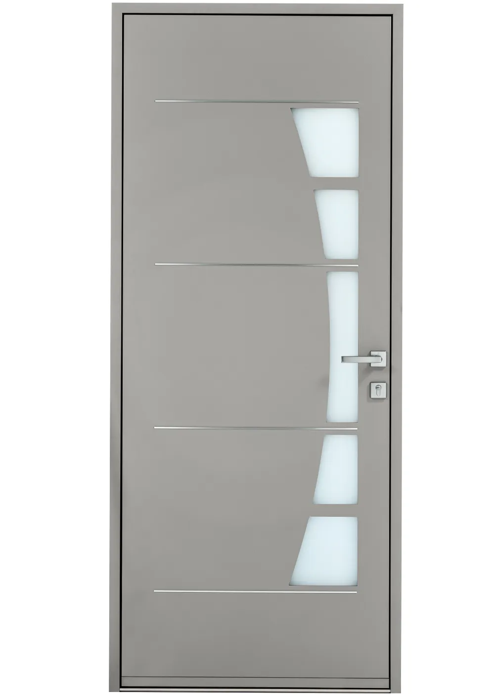 porte d'entrée acier Myrlia avec joncs aspect aluminium et design moderne