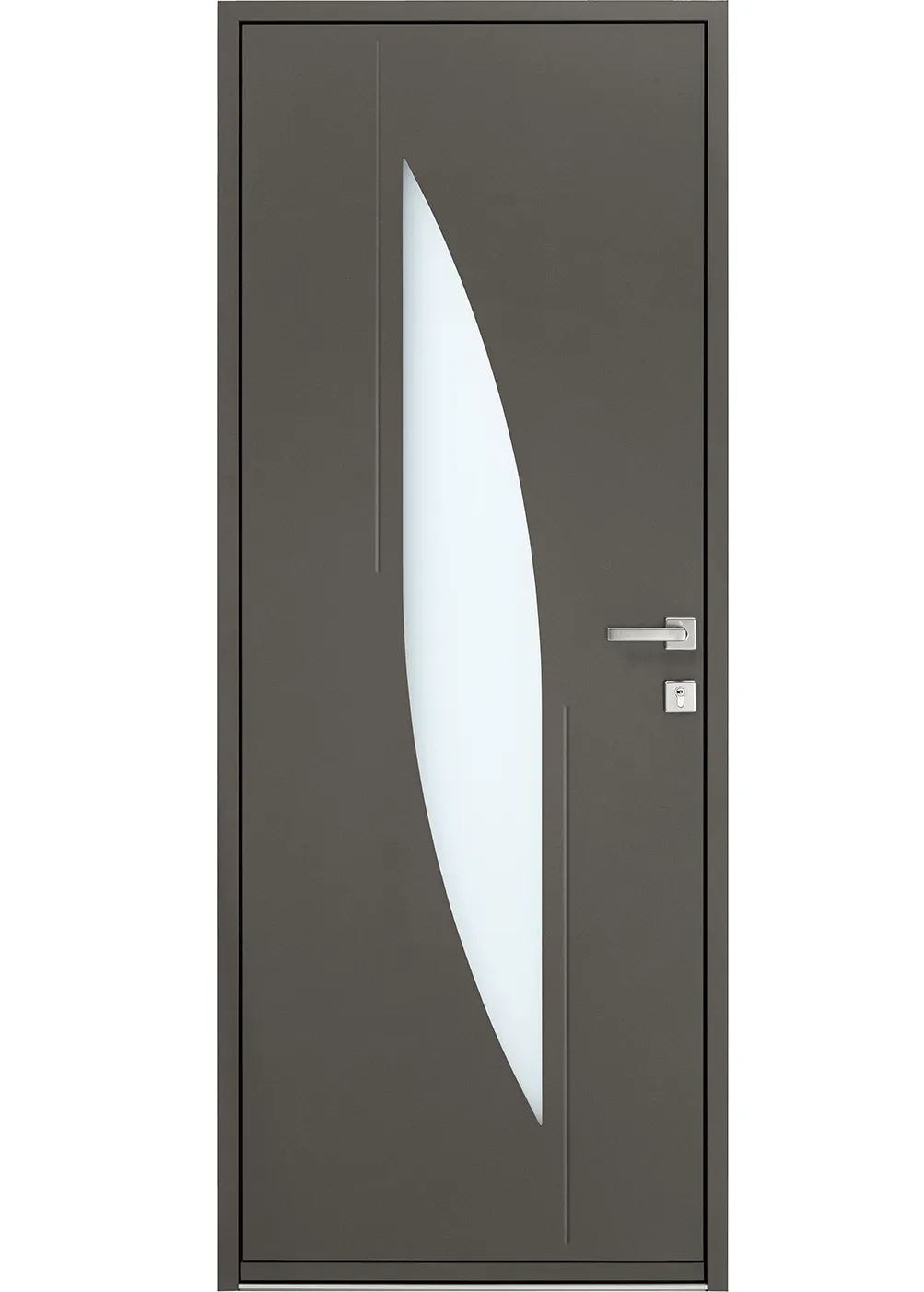 porte d'entrée acier Noxéane avec vitrage dépoli et motifs décoratifs