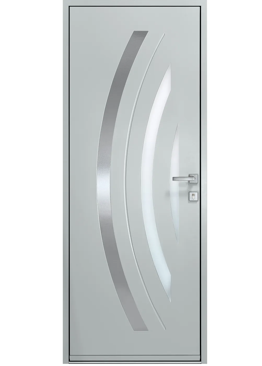 porte d'entrée acier Ondélys avec grand insert aluminium et vitrage décoratif design